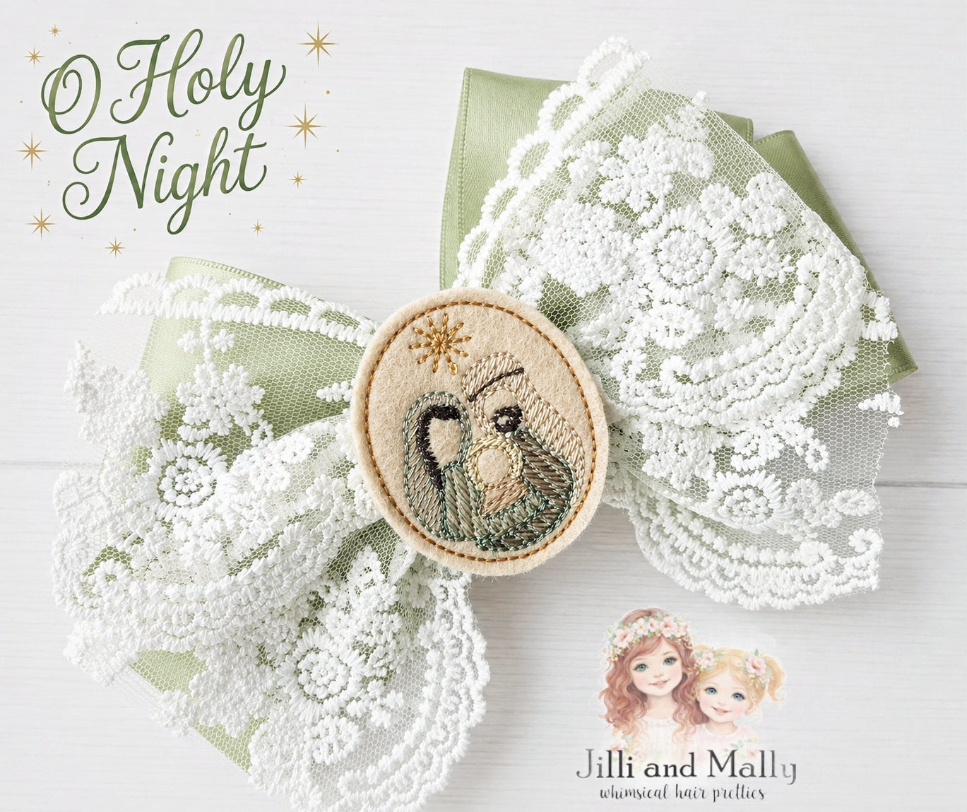 O Holy Night 5" Large Single Bows m2m Kada Boutique *MTO 4 wk turnaround*
