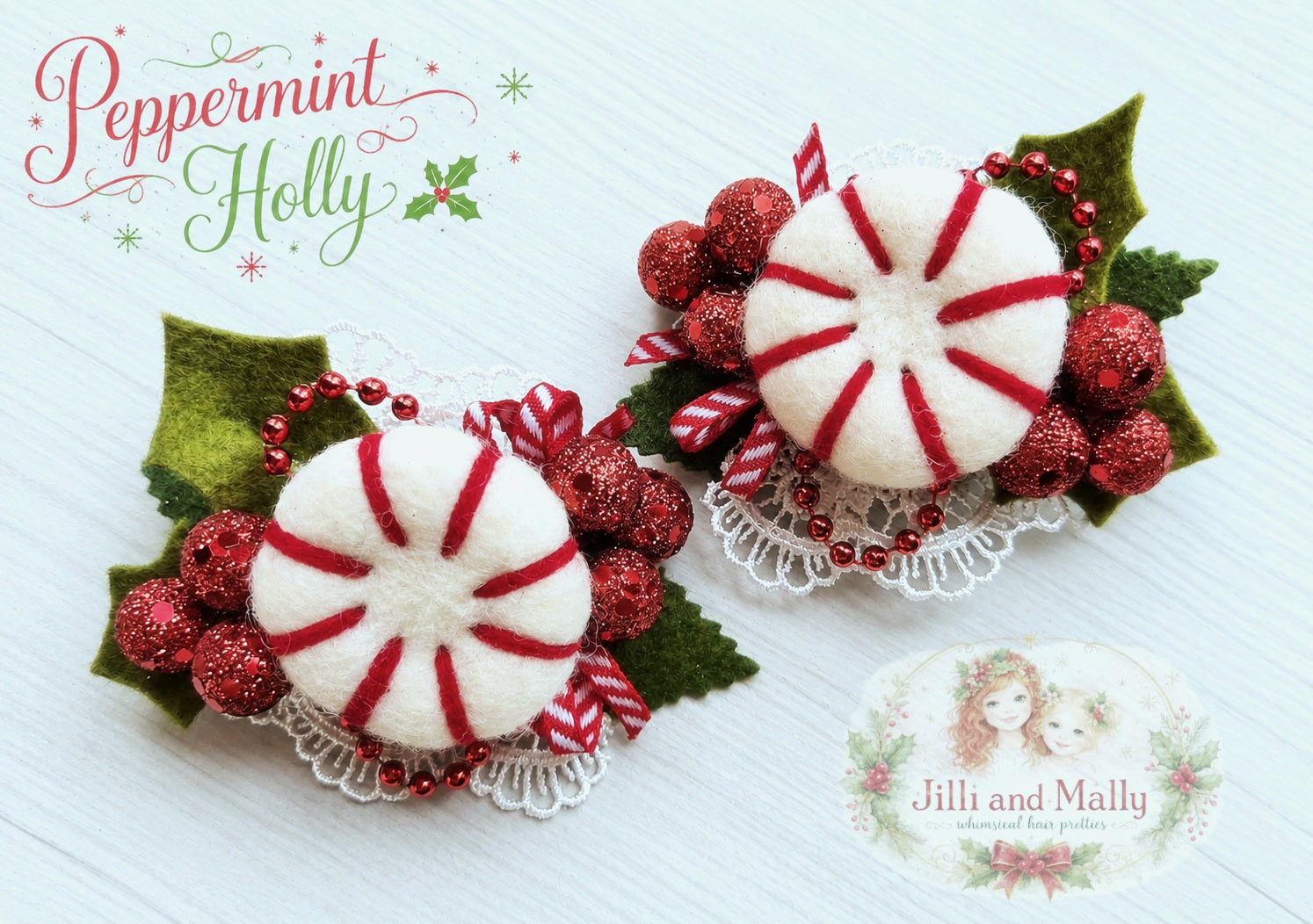 Peppermint Holly Wool Felties ~Single OR Piggies m2m Hummingbirds&Flowers *Pre-order 4 wk turnaround*