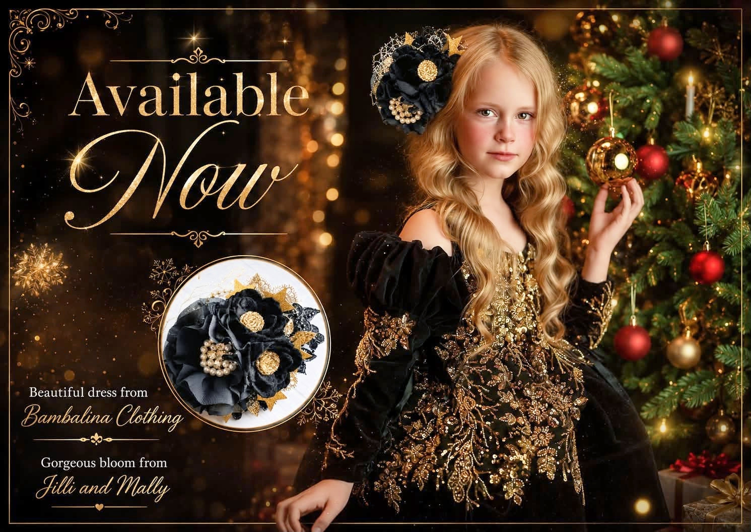 Midnite Sparkle Wool Felt & Chiffon Floral Bloom m2m Bambalina Clothing *MTO 4 wk turnaround*