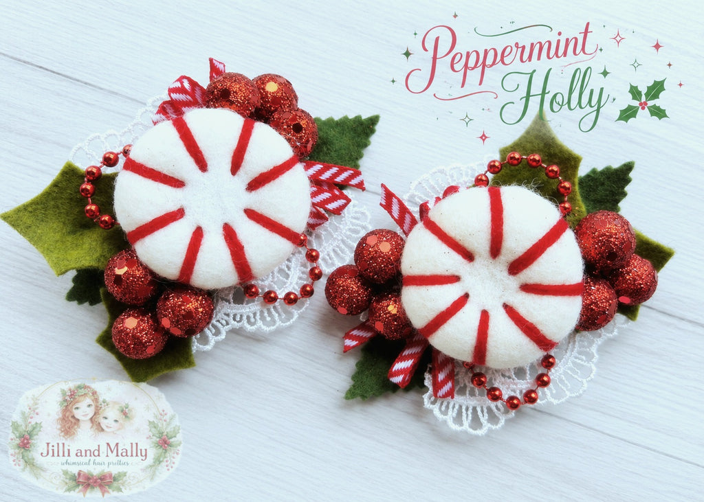 Peppermint Holly Wool Felties ~Single OR Piggies m2m Hummingbirds&Flowers *Pre-order 4 wk turnaround*
