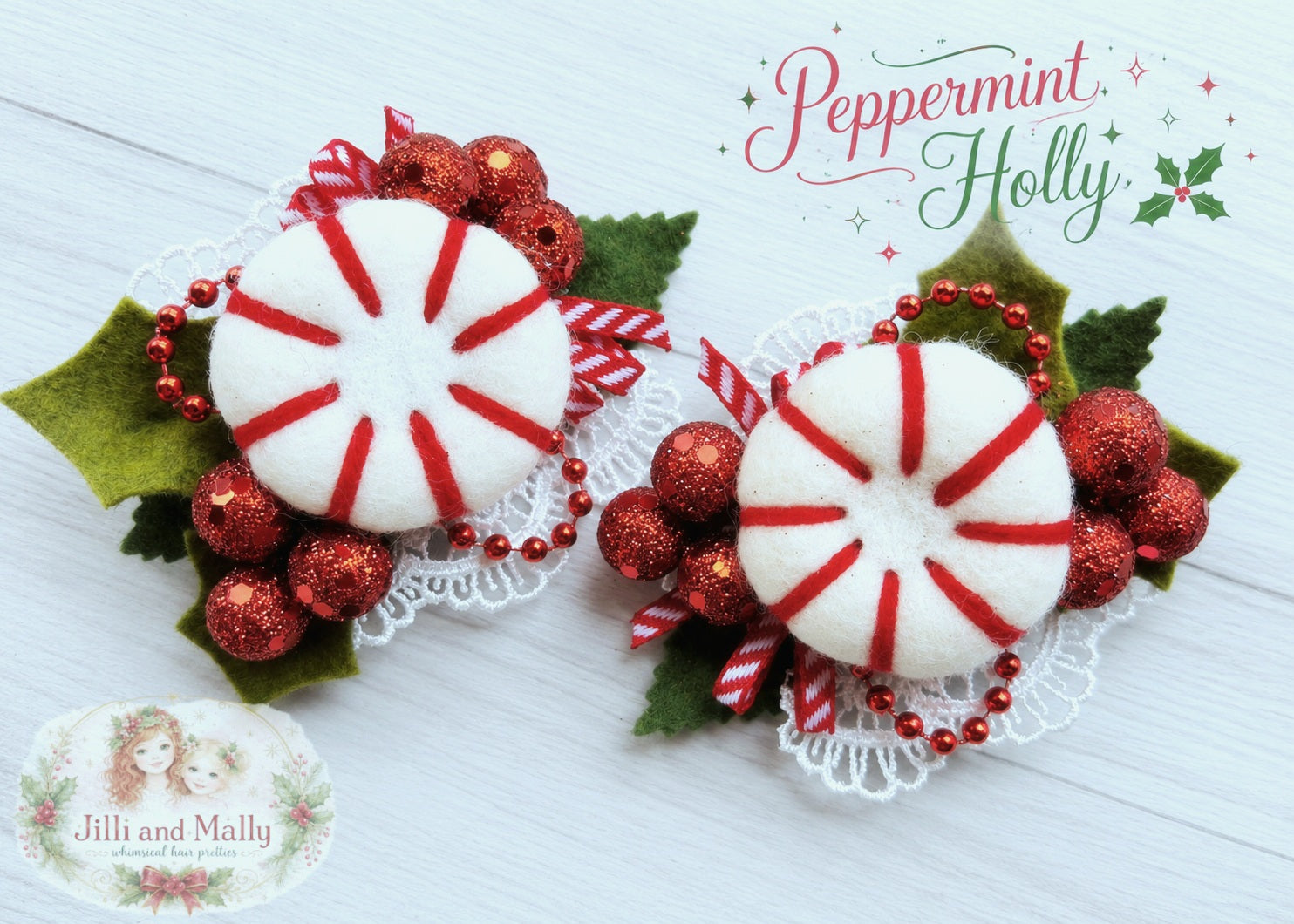Peppermint Holly Wool Felties ~Single OR Piggies m2m Hummingbirds&Flowers *Pre-order 4 wk turnaround*