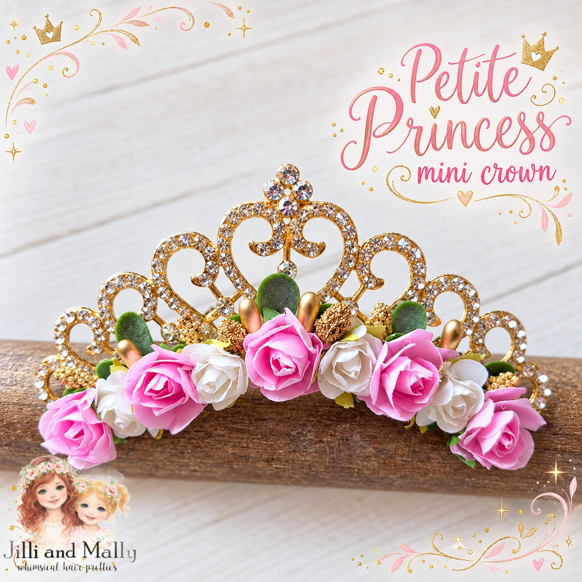 Petite Princess Mini Floral Crown m2m The Golden Three *Made to Order- 4 wk turnaround*