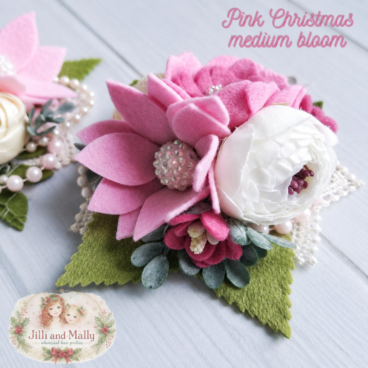 Pink Christmas Wool Felt Floral Bloom *pre-order 4 wk turnaround*