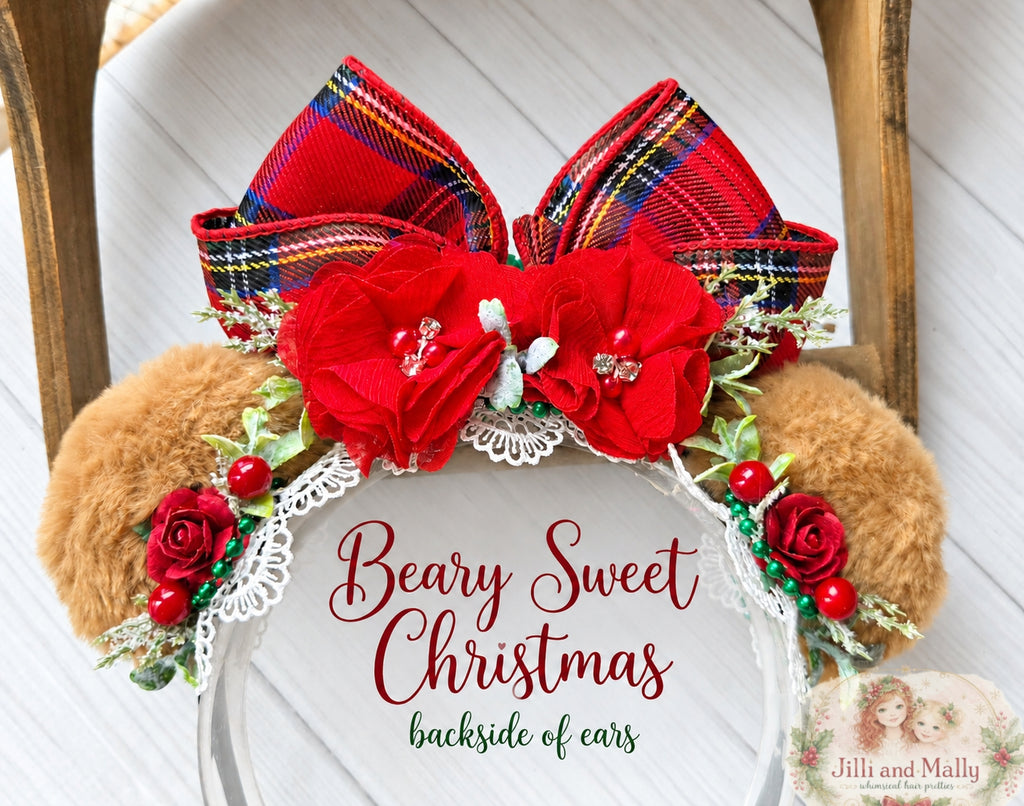 Beary Sweet Christmas Teddy Bear Ears Headband RTS