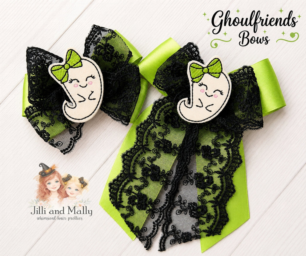 Green Ghoulfriends Ghost Single OR Piggy Bows OR Long Bows *Pre-order 4 wk turnaround*