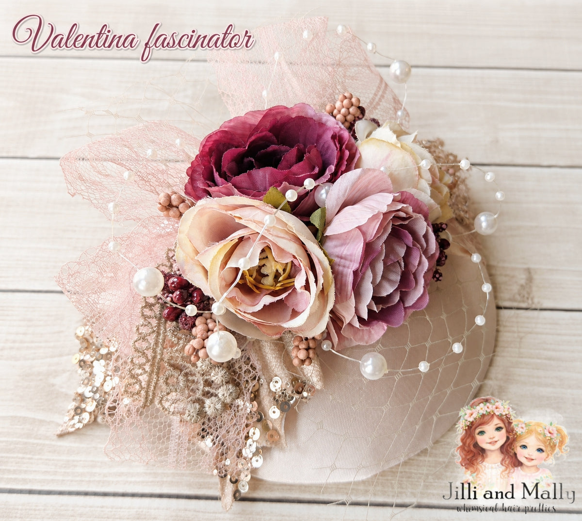 Valentina Floral Fascinator Mini Hat m2m Hummingbirds & Flowers *Made to Order woth 4 week turnaround time*