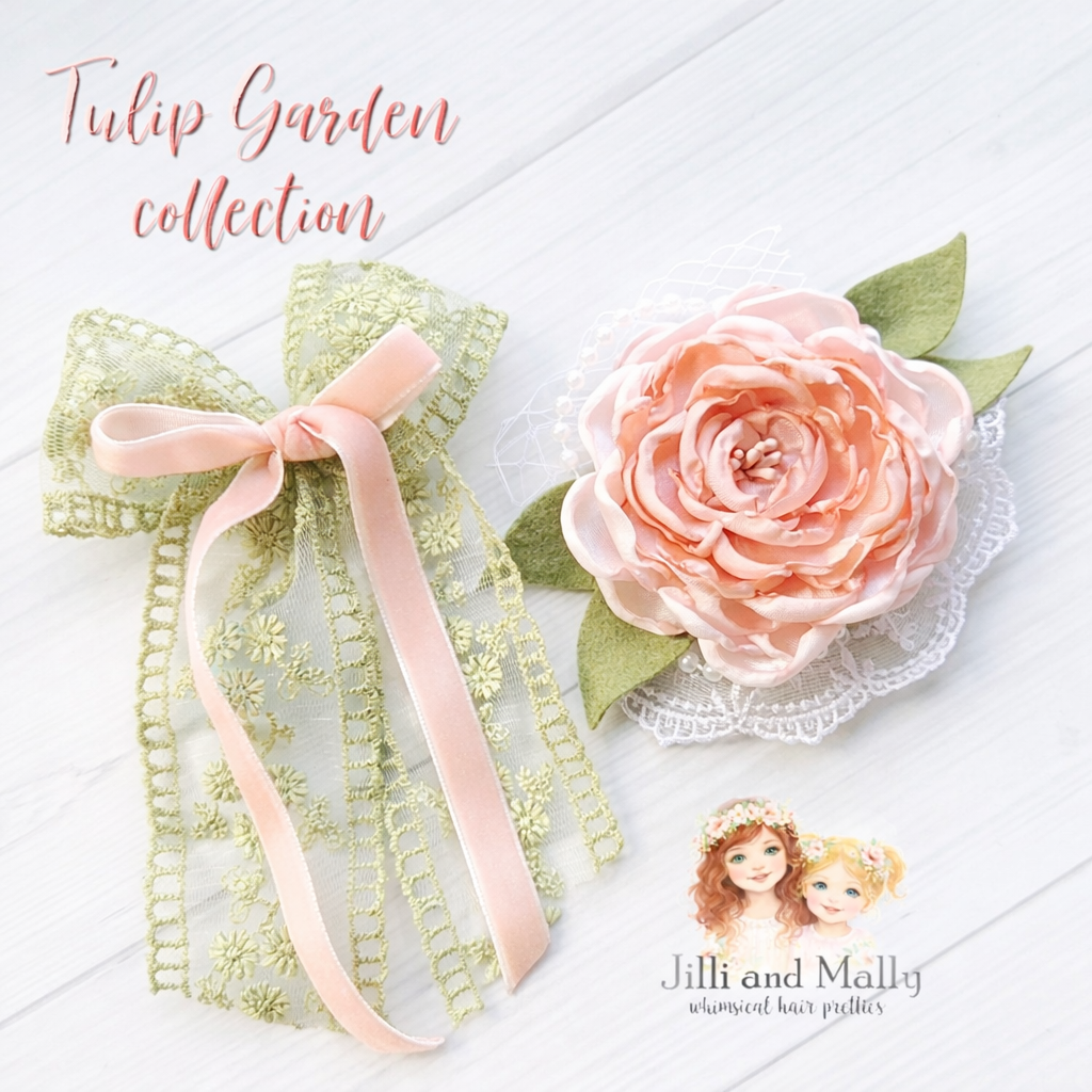 Tulip Garden Velvet & Lace Bow m2m Hummingbirds&Flowers