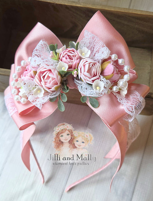 Blush Garden Floral Boujiee Bow *Pre-Order TAT 4 weeks*