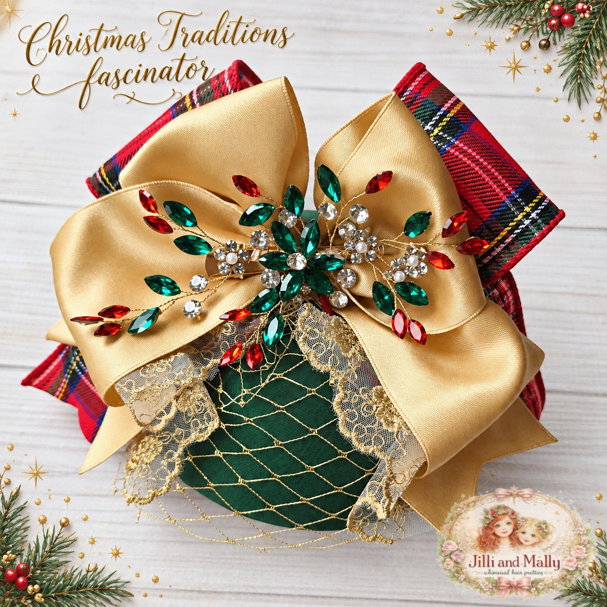 Christmas Traditions Floral Fascinator Mini Hat m2m Bitty Bundles of Joy *Made to Order with 4 week turnaround time*