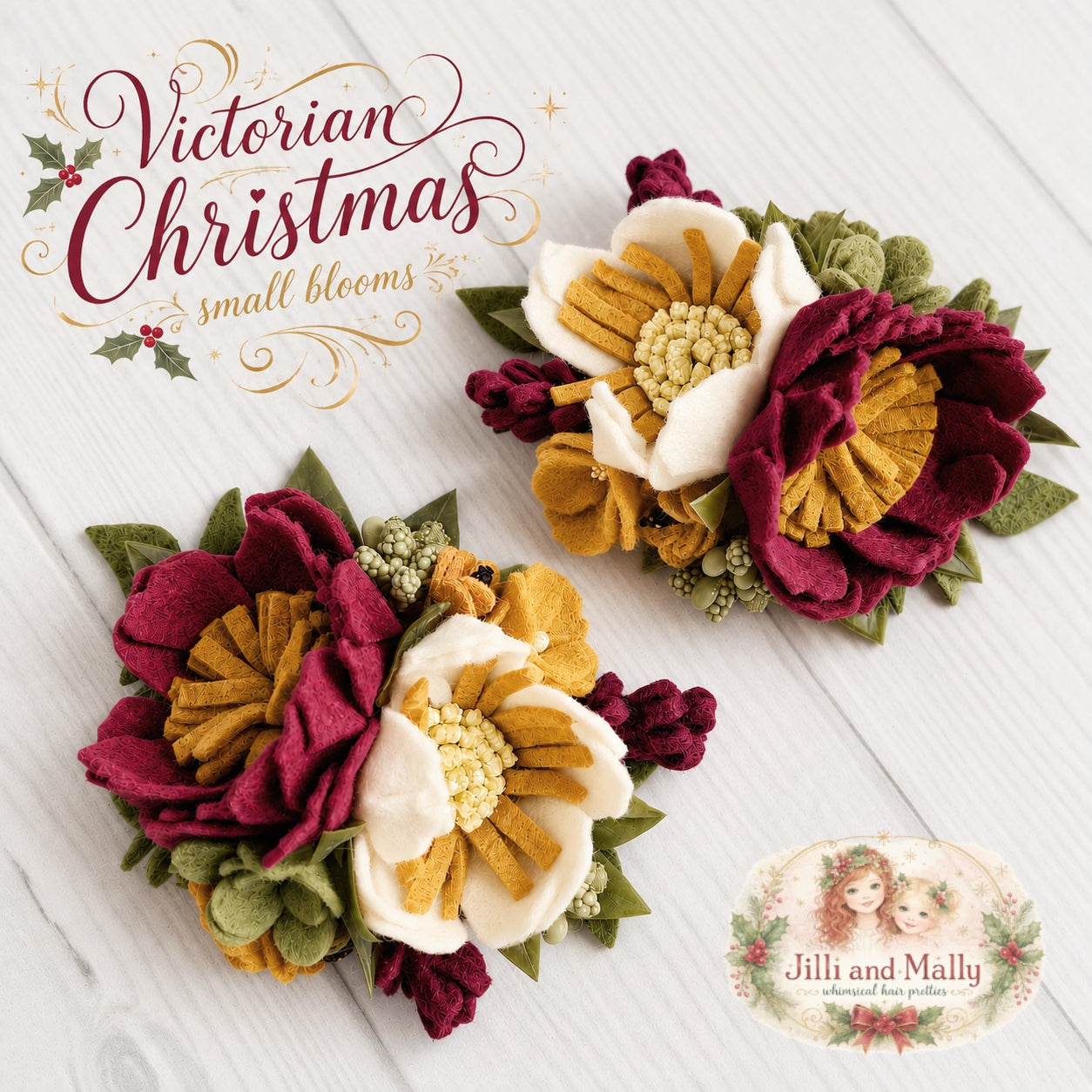 Victorian Christmas Wool Felt Small Floral Bloom sold separately *made to order 4 wk turnaround*