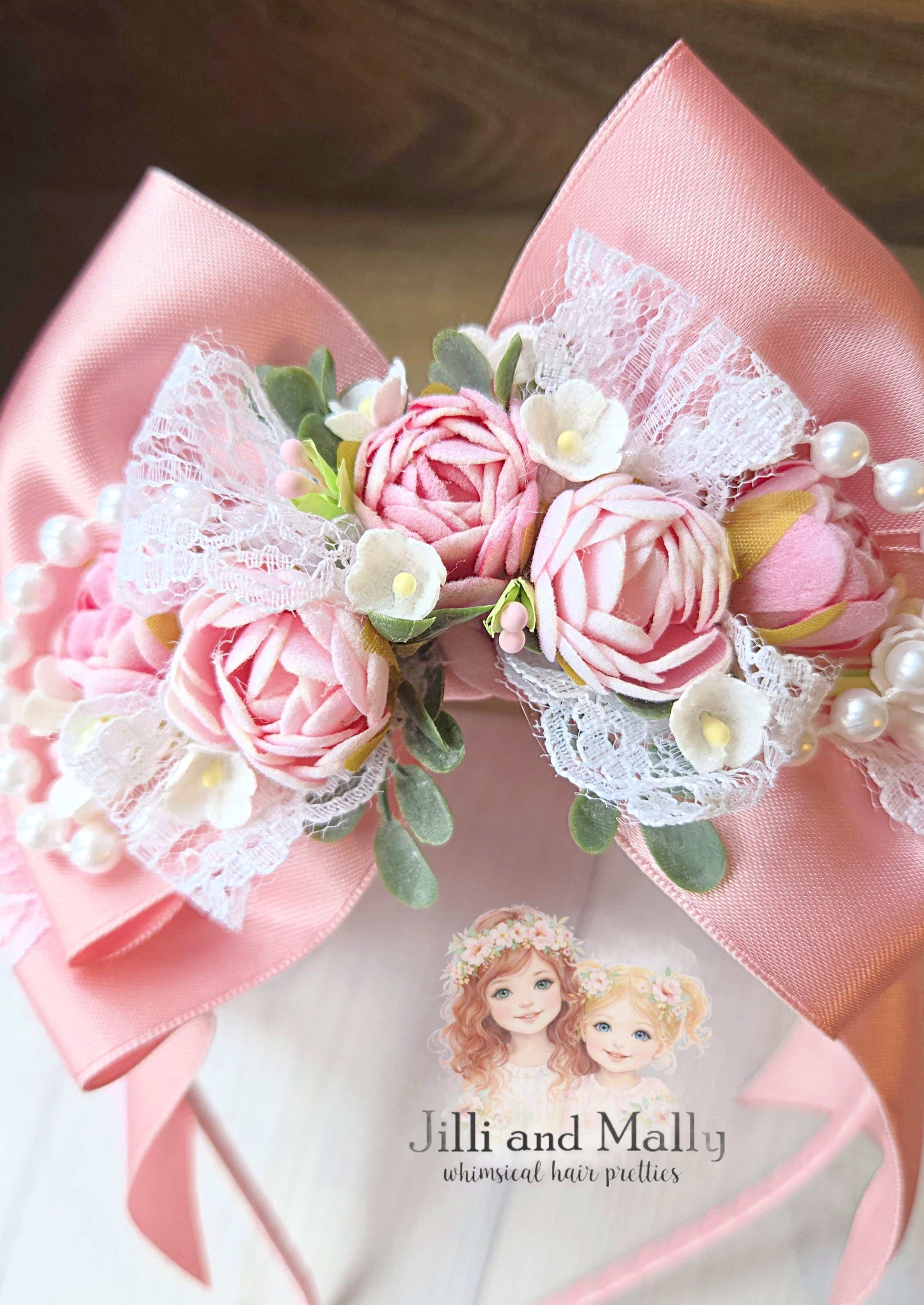 Blush Garden Floral Bow *Pre-Order TAT 4 weeks*