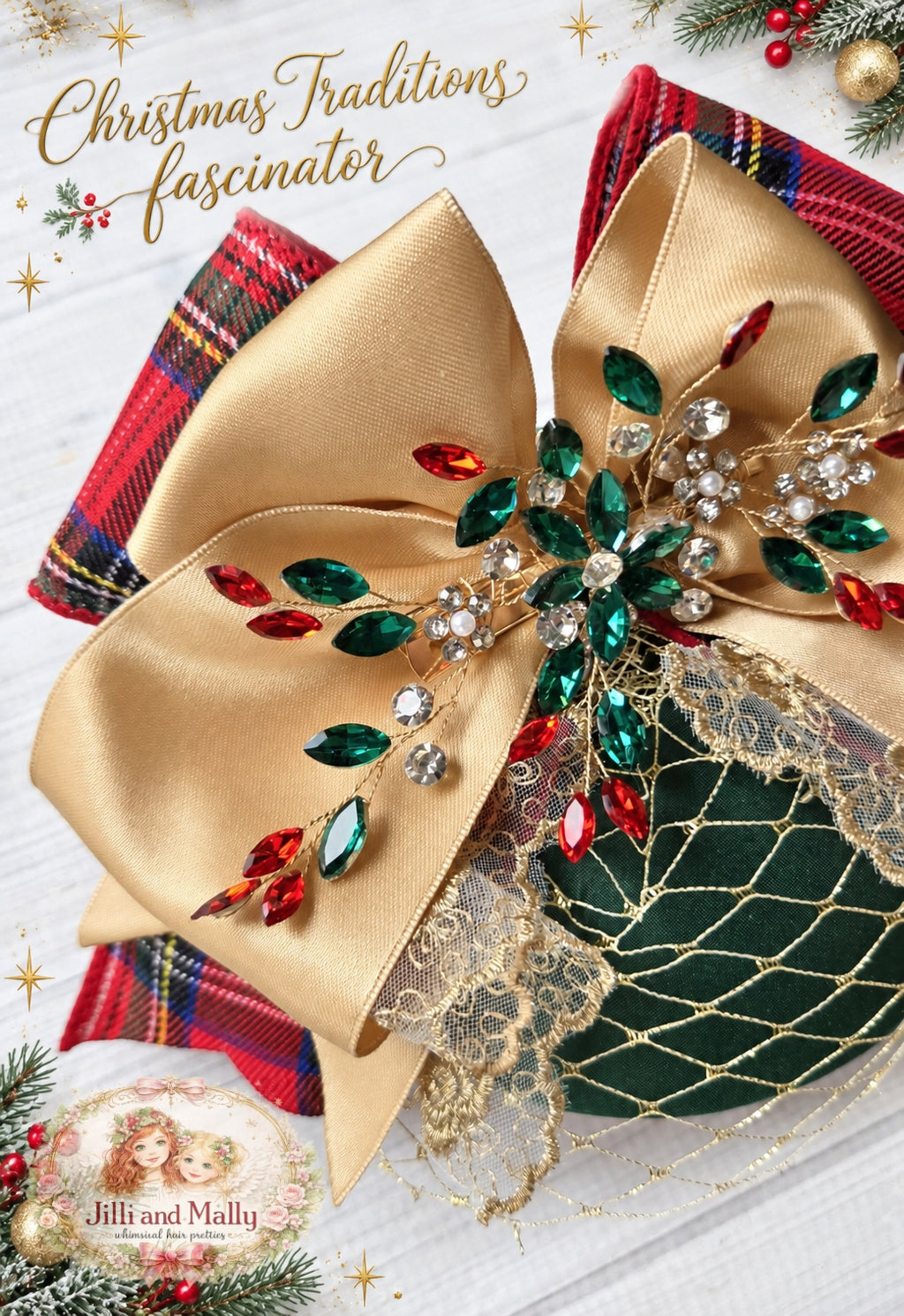 Christmas Traditions Floral Fascinator Mini Hat m2m Bitty Bundles of Joy *Made to Order with 4 week turnaround time*