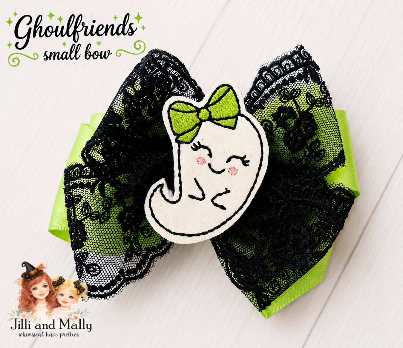 Green Ghoulfriends Ghost Single OR Piggy Bows OR Long Bows *Pre-order 4 wk turnaround*