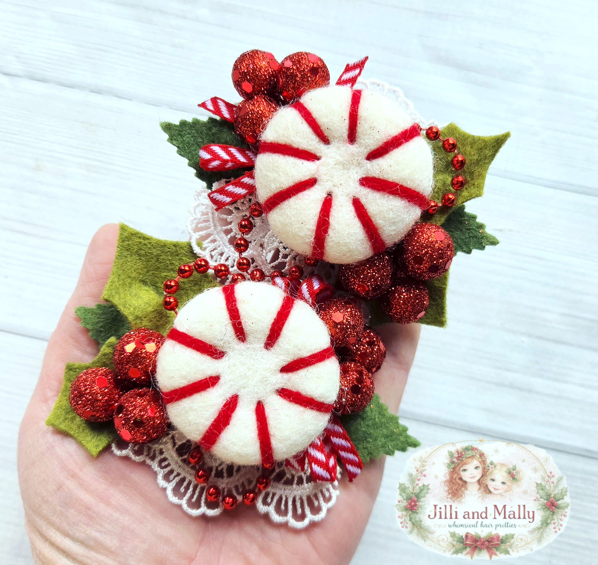 Peppermint Holly Wool Felties ~Single OR Piggies m2m Hummingbirds&Flowers *Pre-order 4 wk turnaround*