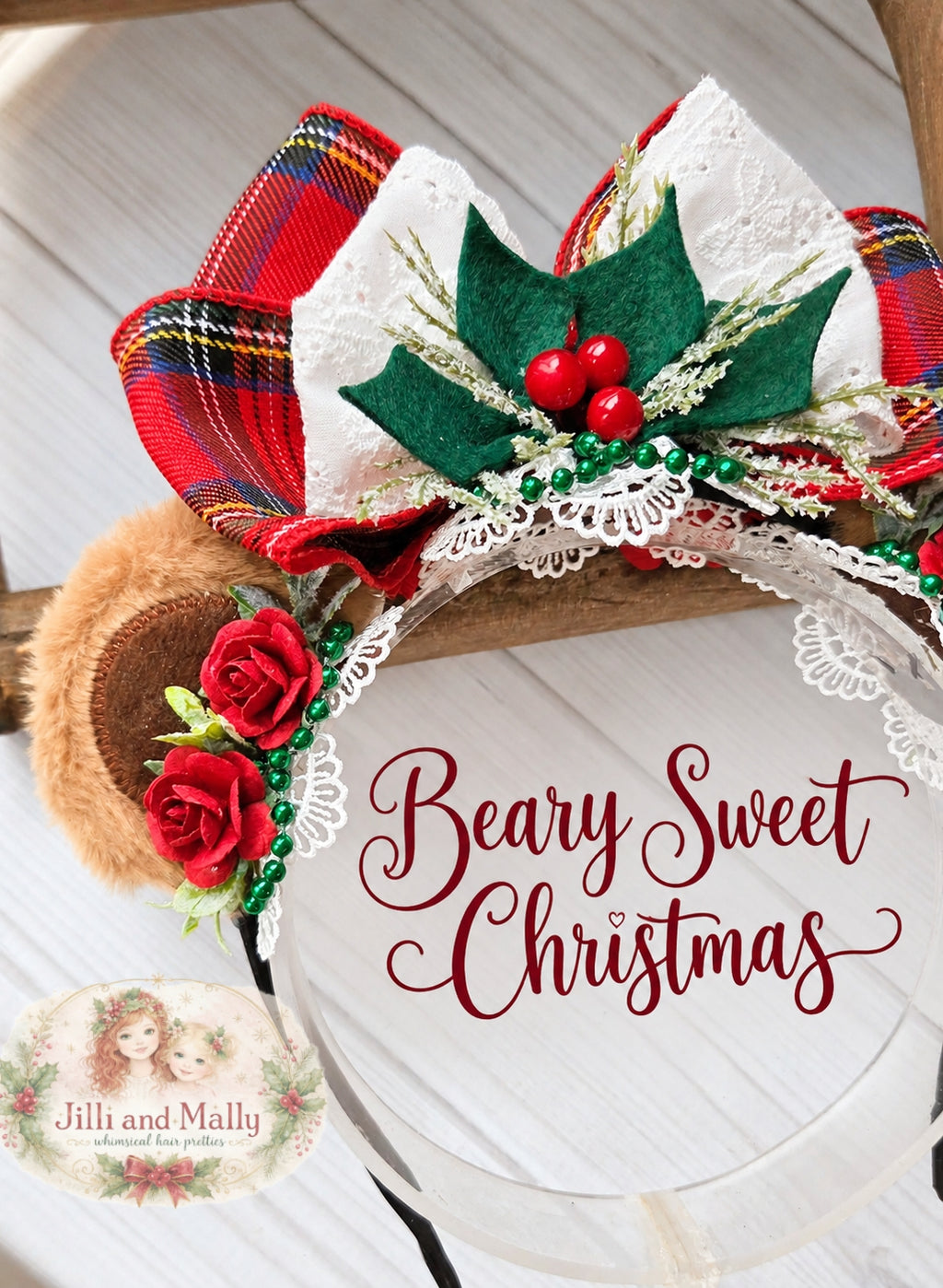 Beary Sweet Christmas Teddy Bear Ears Headband RTS