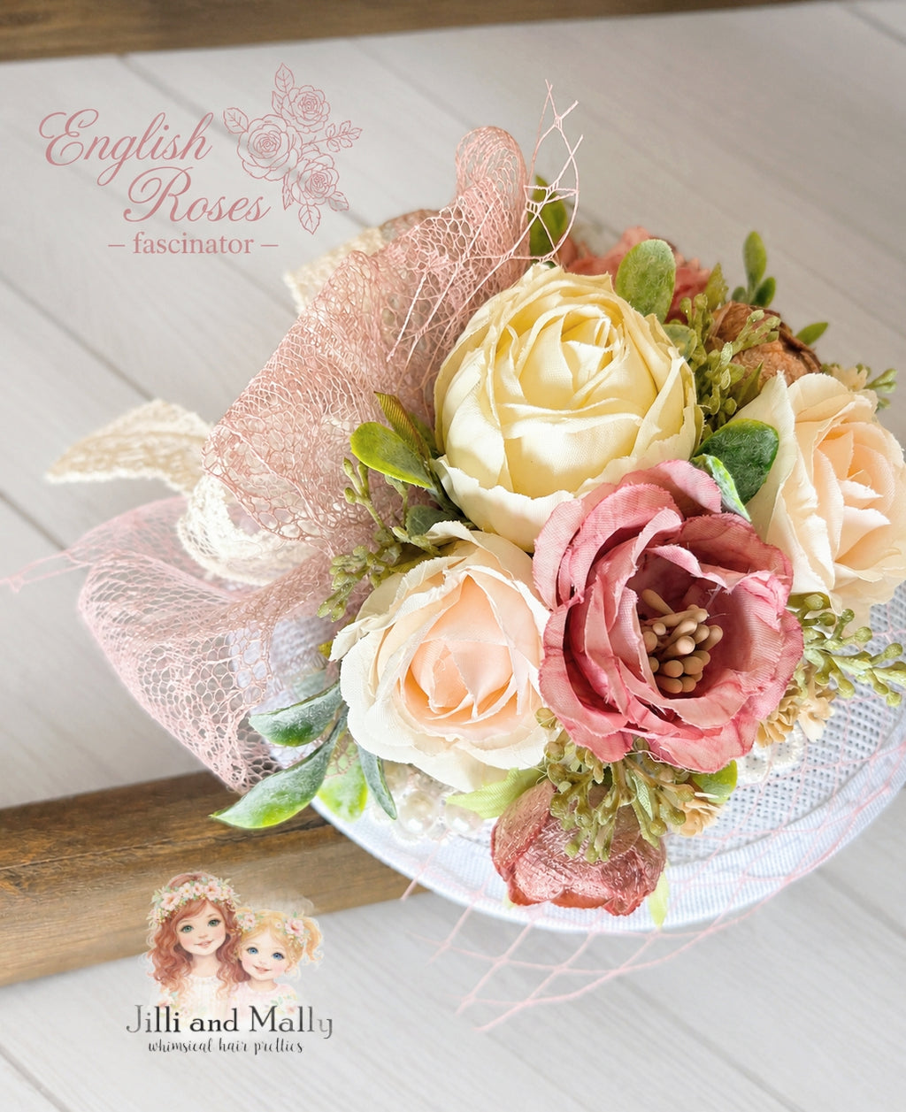 English Roses Floral Fascinator m2m Kada Boutique *pre-order 4 wk turnaround*