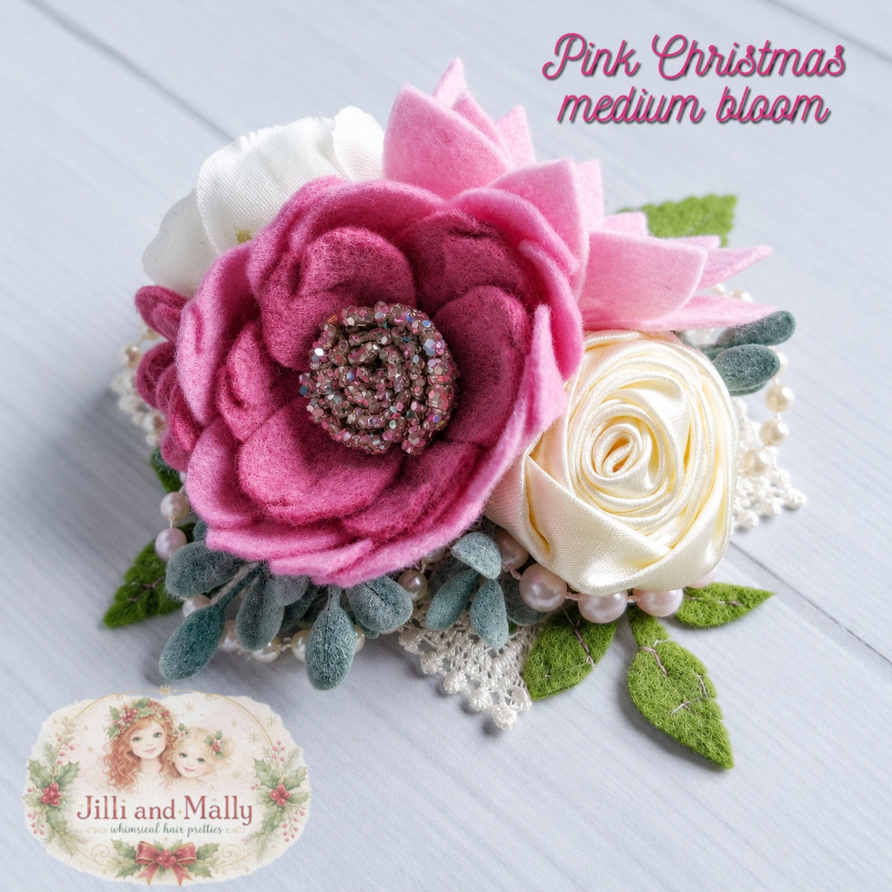 Pink Christmas Wool Felt Floral Bloom *pre-order 4 wk turnaround*