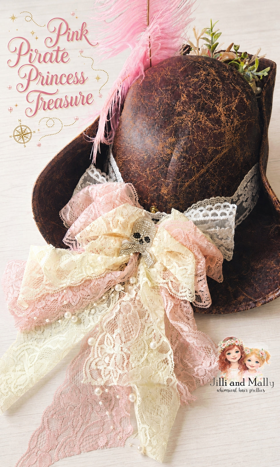 Pink Pirate Princess Treasure  Hat m2m Mararte *Made to Order with 6 week turnaround time*