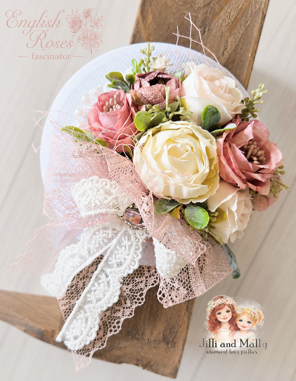 English Roses Floral Fascinator m2m Kada Boutique *pre-order 4 wk turnaround*