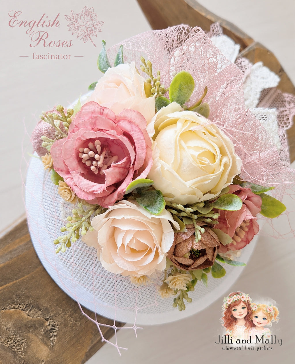 English Roses Floral Fascinator m2m Kada Boutique *pre-order 4 wk turnaround*