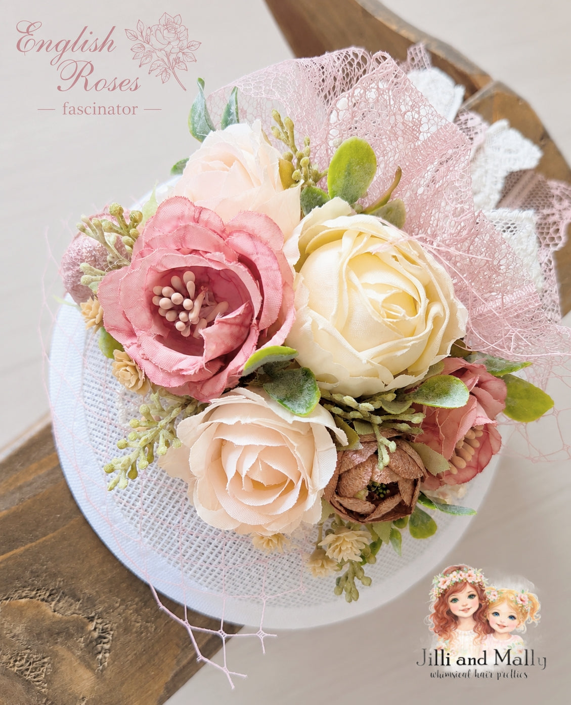 English Roses Floral Fascinator m2m Kada Boutique *pre-order 4 wk turnaround*