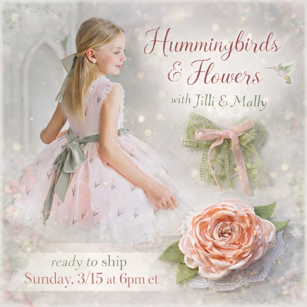 Tulip Garden Velvet & Lace Bow m2m Hummingbirds&Flowers