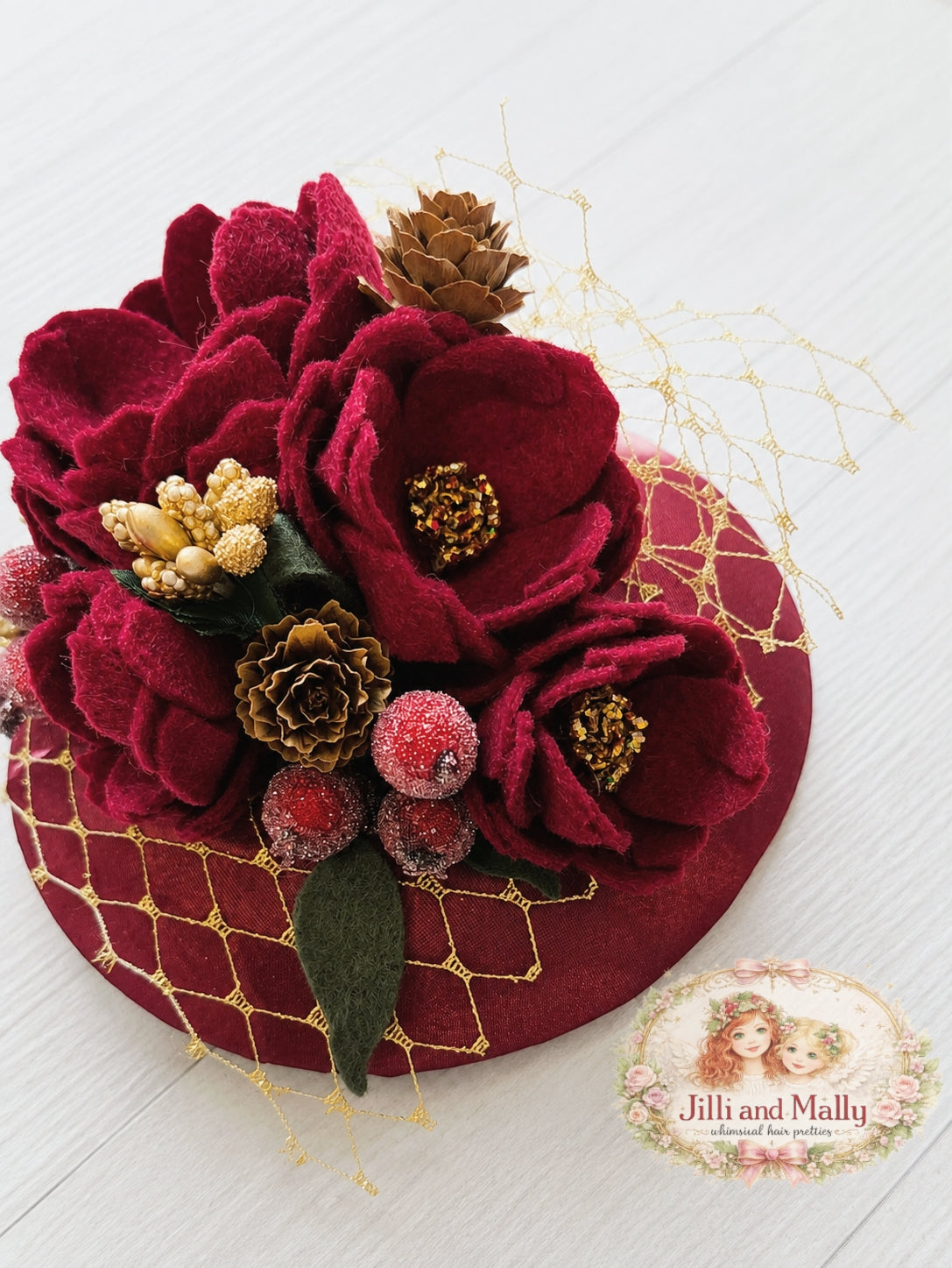 Crimson Noel Fascinator Mini Hat m2m The Paper Doll *Made to Order with 4 week turnaround time*