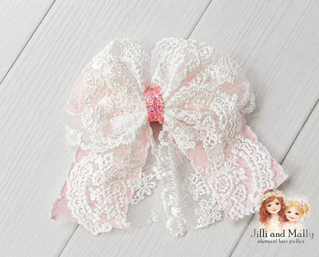 Blush Gingerbread Dream Lace Bows Single OR Piggy Set m2m Kada Boutique *Pre-order 4 wk turnaround*
