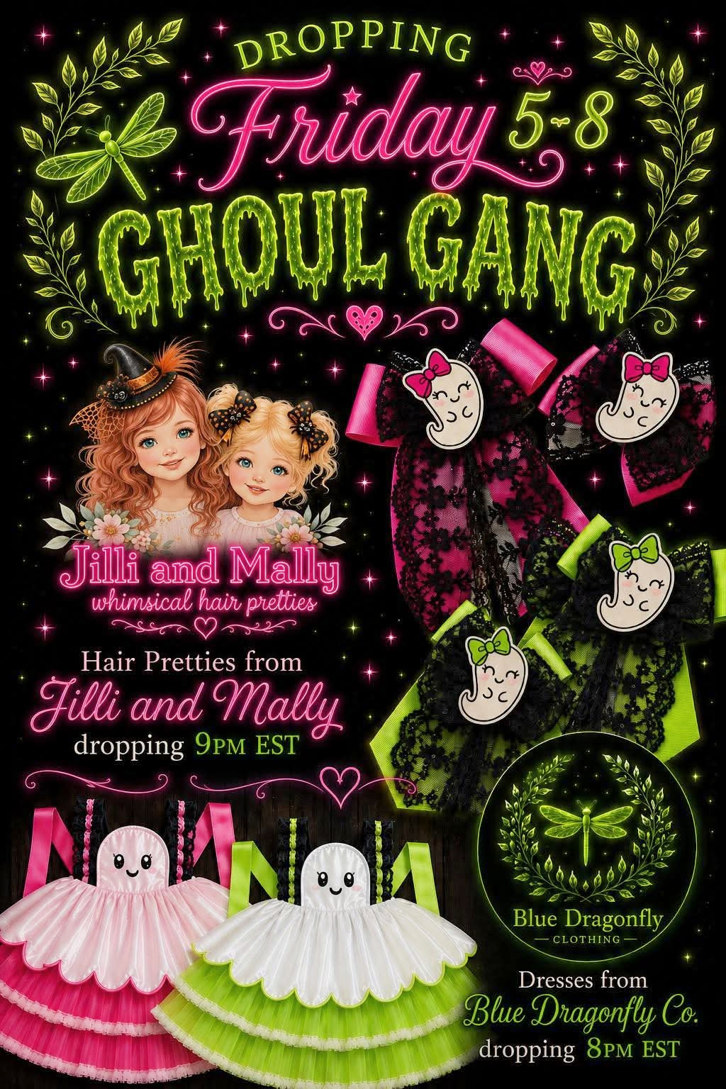 Pink Ghoulfriends Ghost Single OR Piggy Bows OR Long Bows *Pre-order 4 wk turnaround*