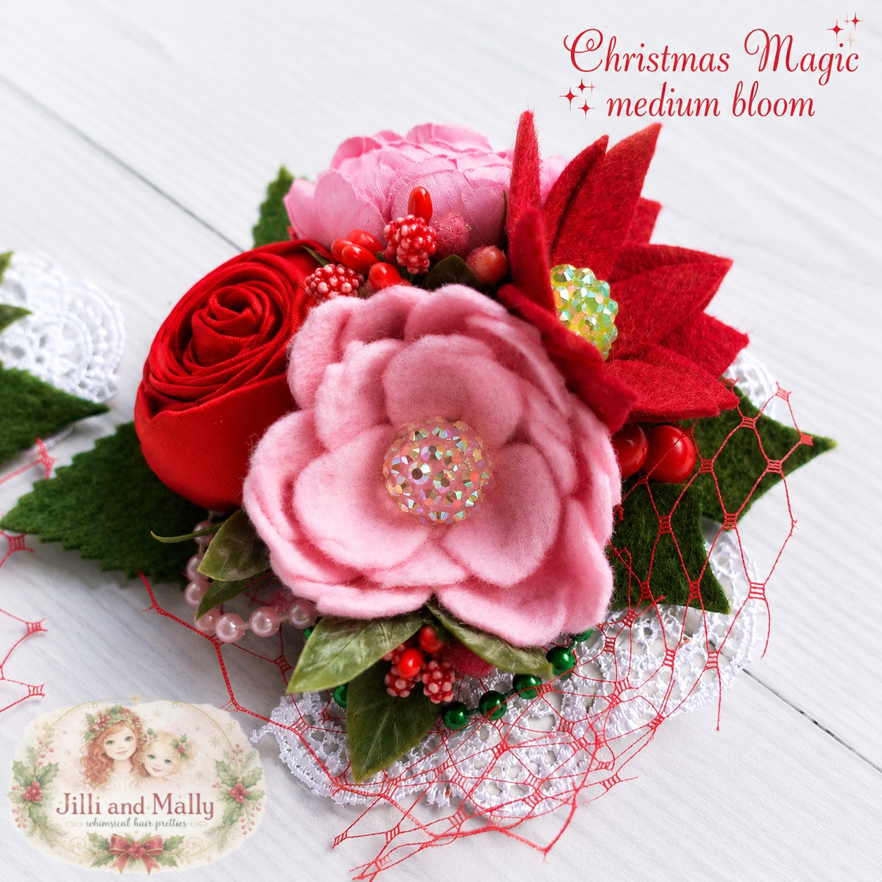 Christmas Magic Wool Felt Floral Bloom *pre-order 4 wk turnaround*