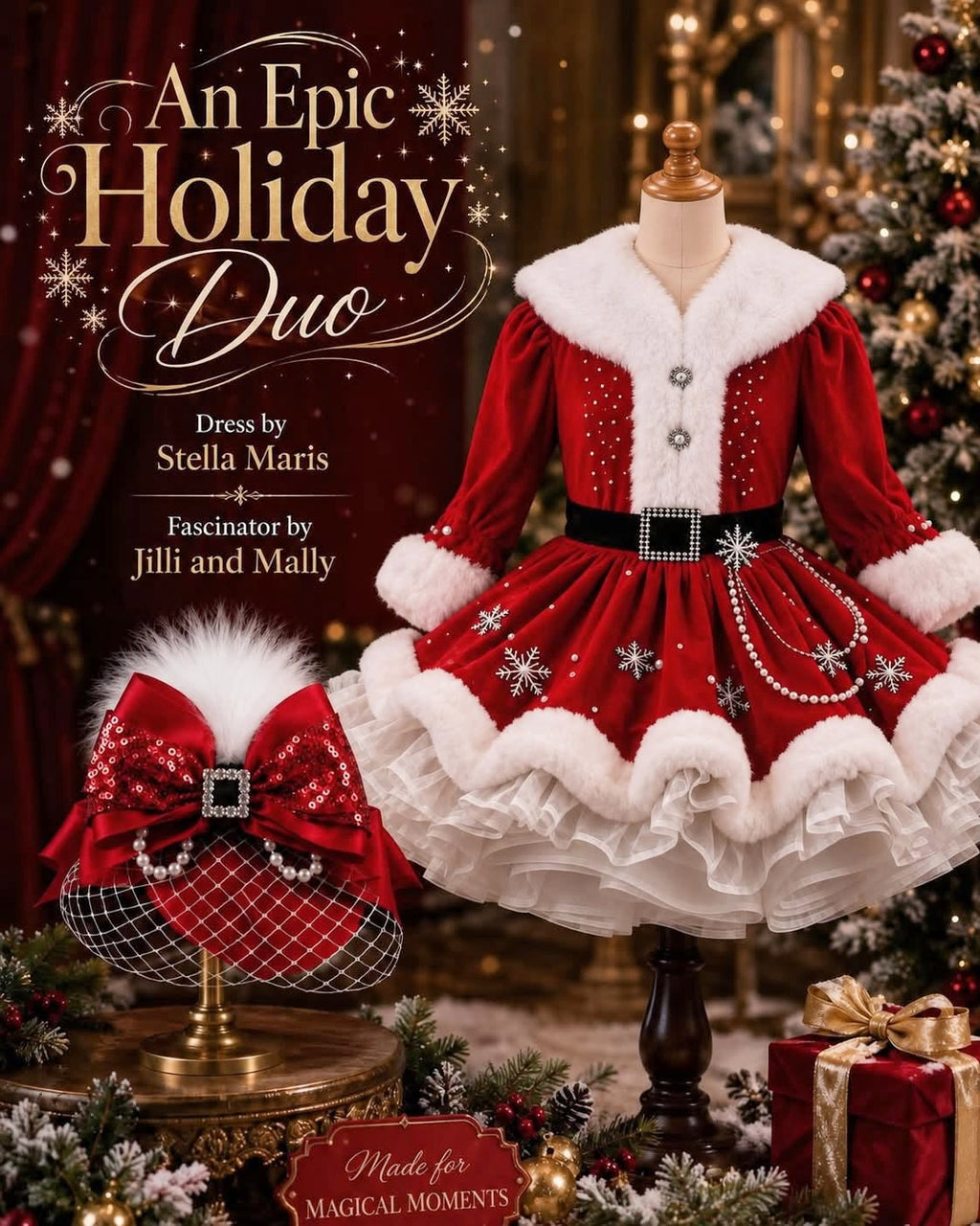 Mrs. Claus Fascinator Mini Hat m2m Stella Maris *Pre-order with 6 week turnaround time*