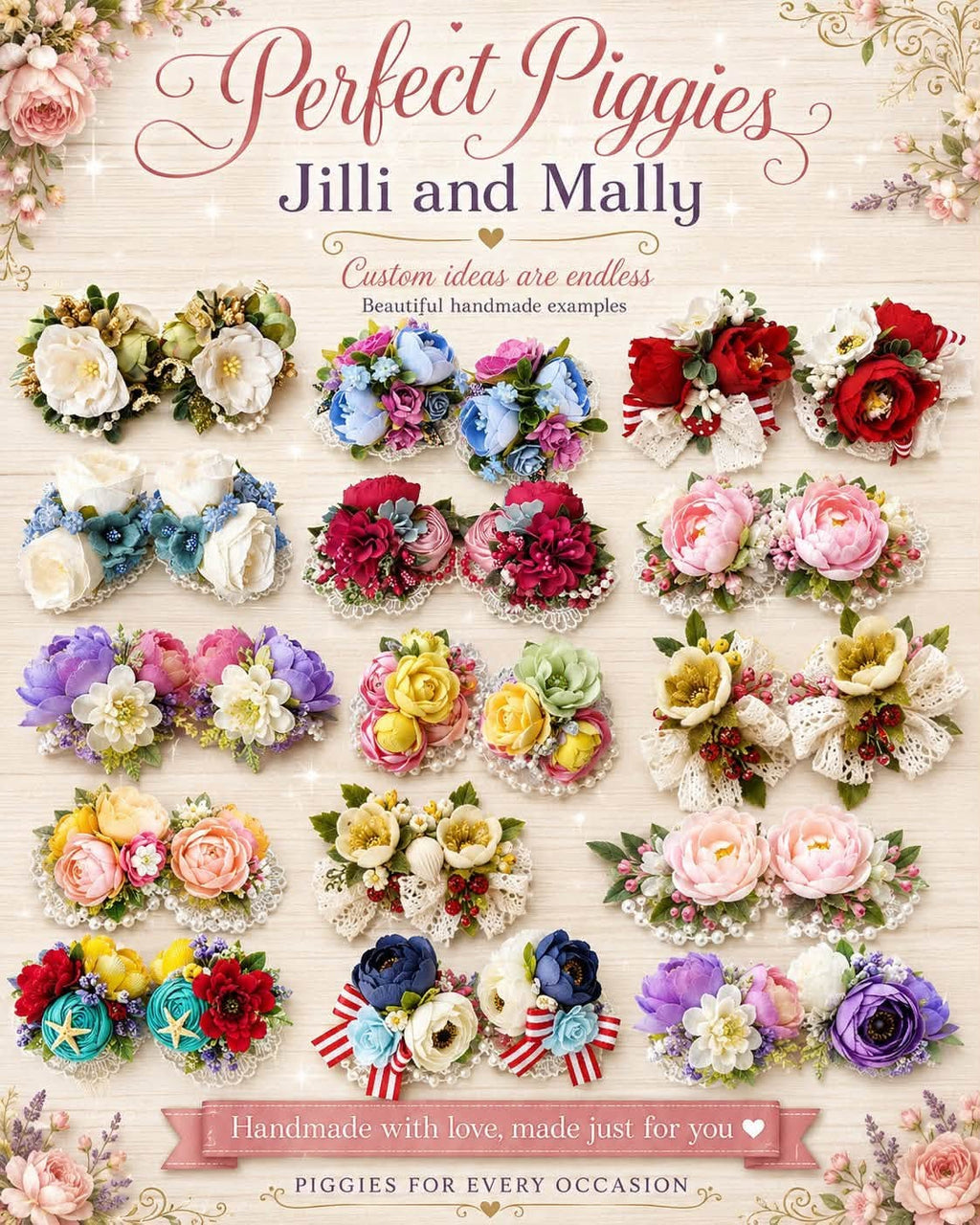 **CUSTOM** Floral Piggies {set of 2 mini blooms} *Made to order with 4-6 week turnaround time*