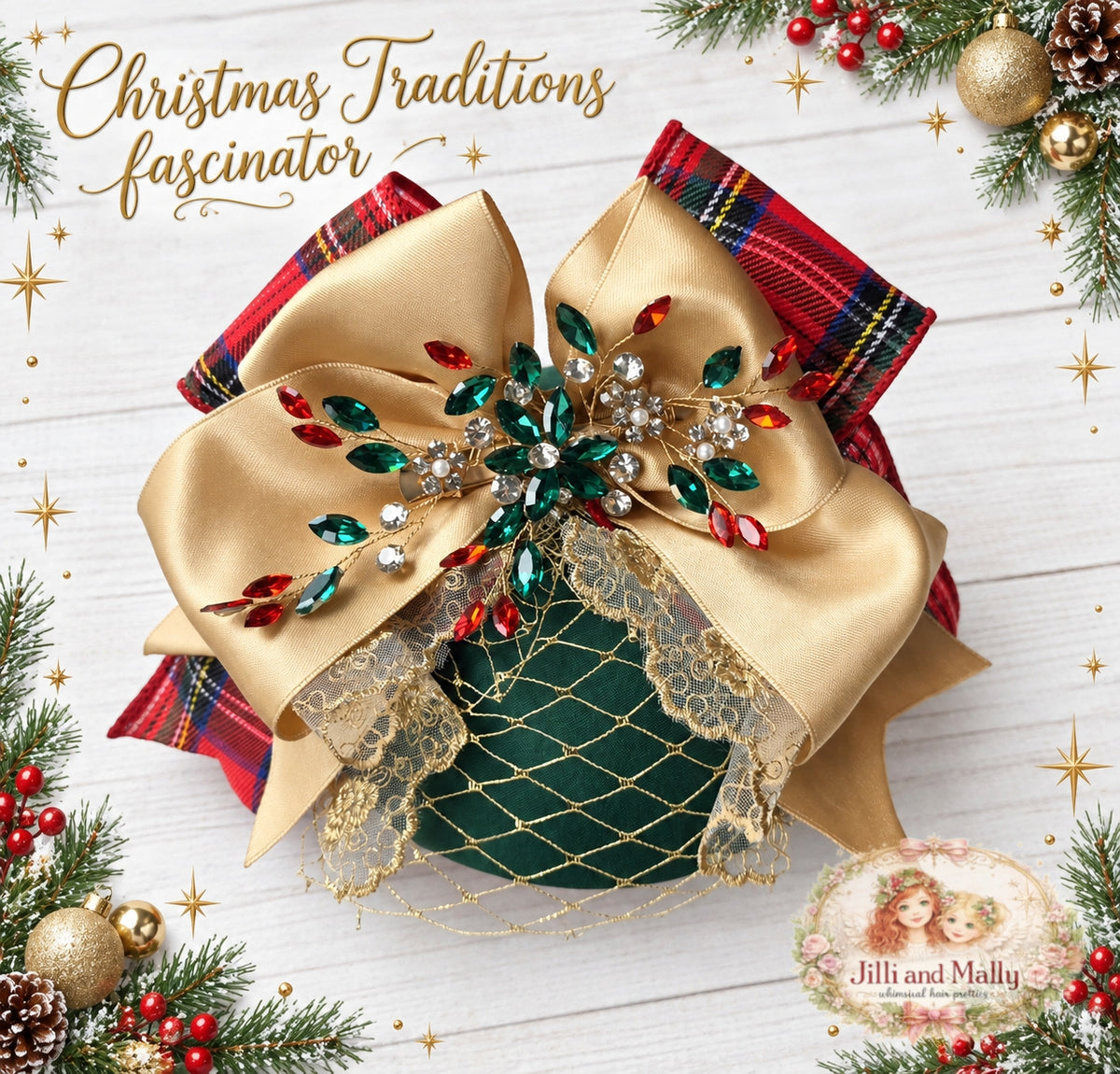 Christmas Traditions Floral Fascinator Mini Hat m2m Bitty Bundles of Joy *Made to Order with 4 week turnaround time*