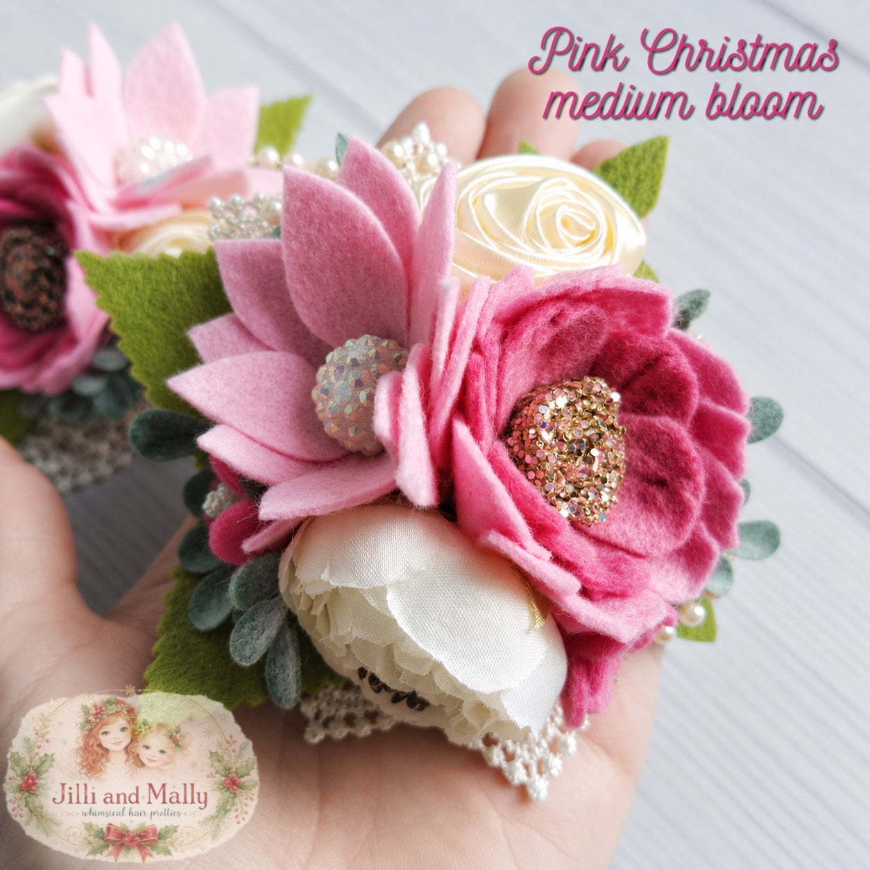 Pink Christmas Wool Felt Floral Bloom *pre-order 4 wk turnaround*