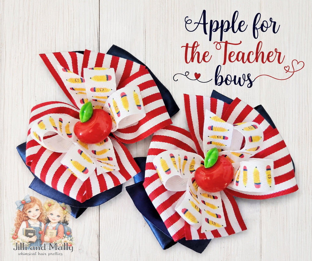 Apple for the Teacher Single OR Piggy Bows m2m Blue Dragonfly Clothing *Pre-order 4 wk turnaround*