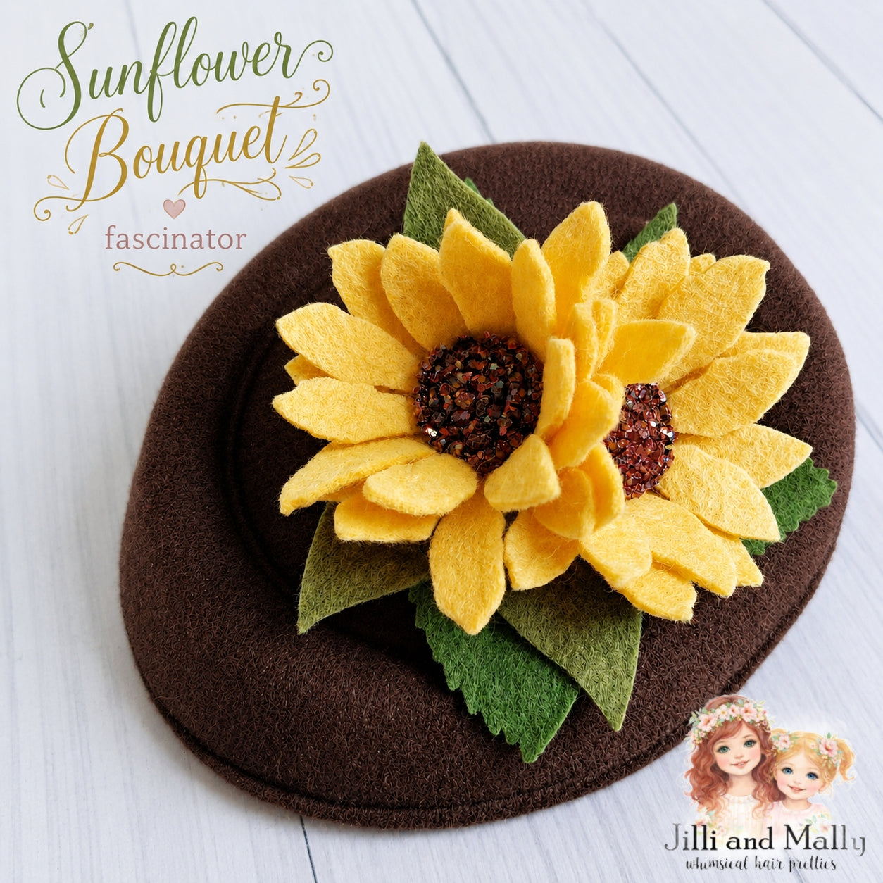Sunflower Bouquet Wool Felt Floral Fascinator *Pre-order 4 wk turnaround time*