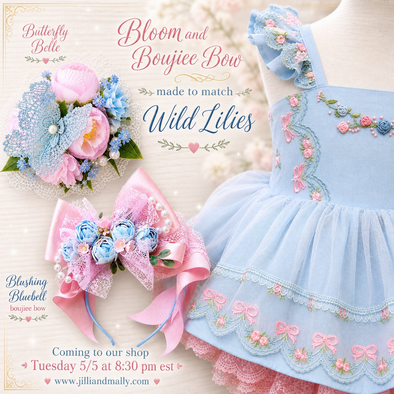 Blushing Bluebell Floral Boujiee Bow *Pre-Order TAT 4 weeks*