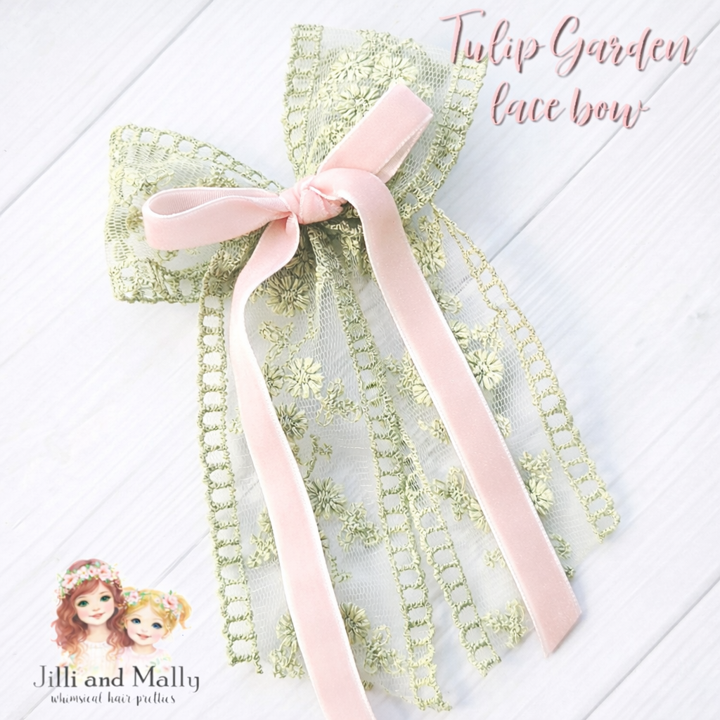 Tulip Garden Velvet & Lace Bow m2m Hummingbirds&Flowers