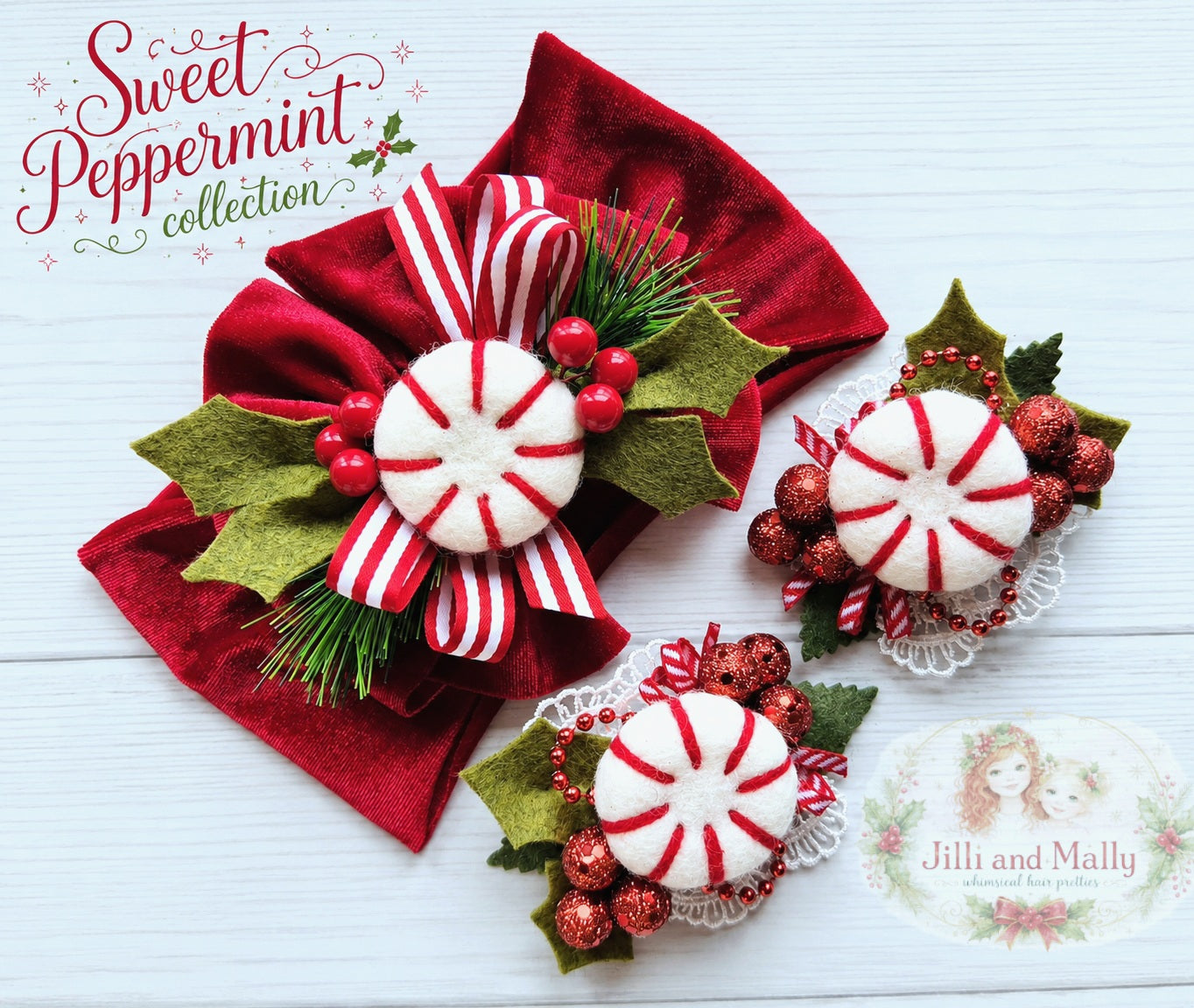 Peppermint Holly Wool Felties ~Single OR Piggies m2m Hummingbirds&Flowers *Pre-order 4 wk turnaround*