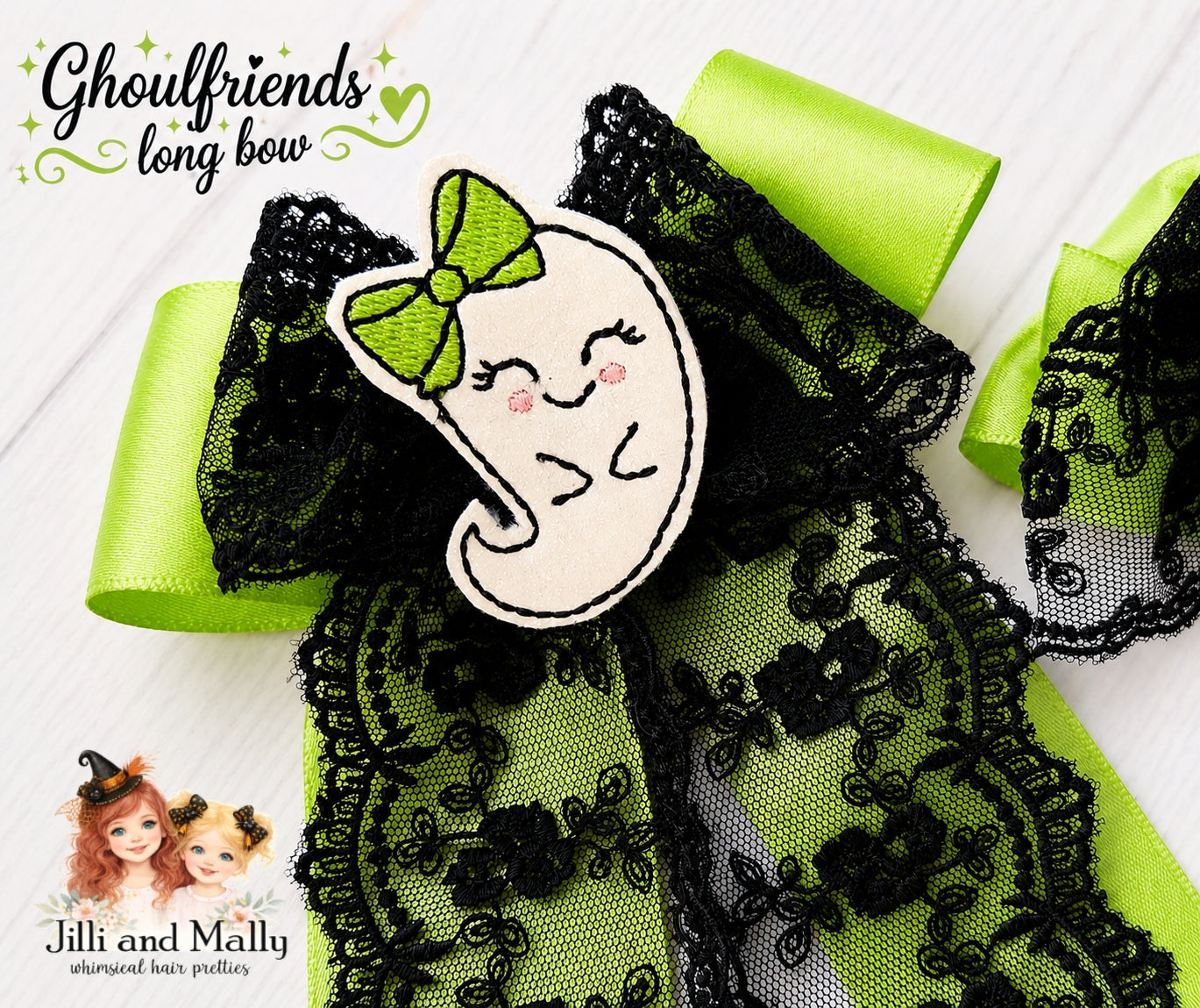 Green Ghoulfriends Ghost Single OR Piggy Bows OR Long Bows *Pre-order 4 wk turnaround*