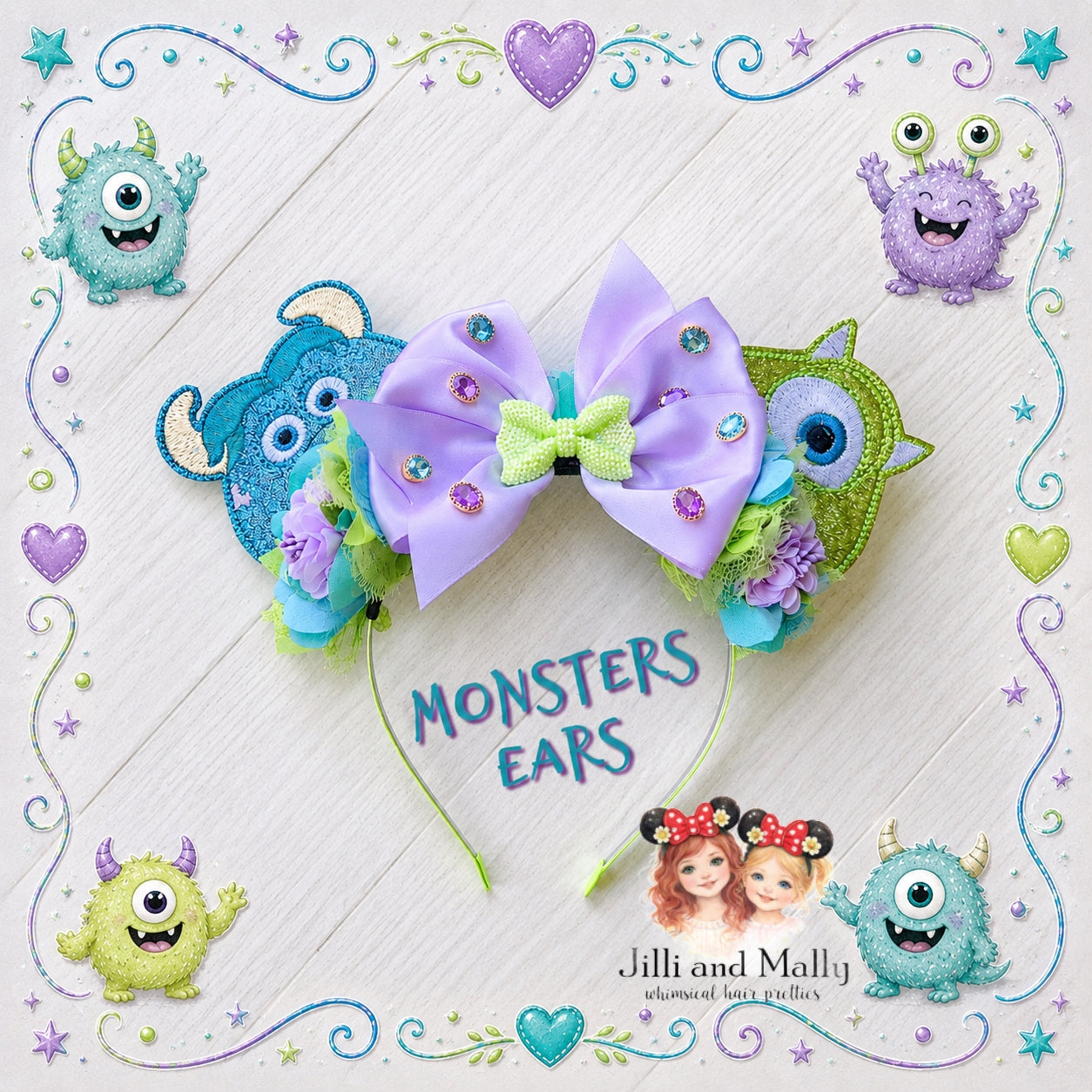 Monster Friends Full Sized Ears on Hard Headband Pre-order 4 wk TAT