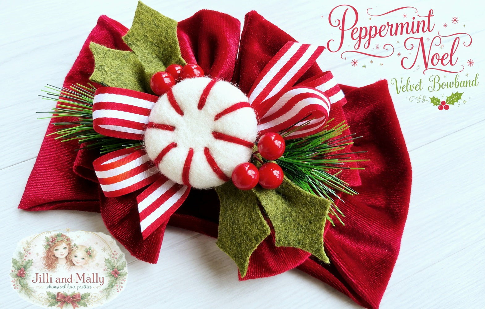 Peppermint Noel Bowband m2m Hummingbirds & Flowers *pre-order 4 wk turnaround*
