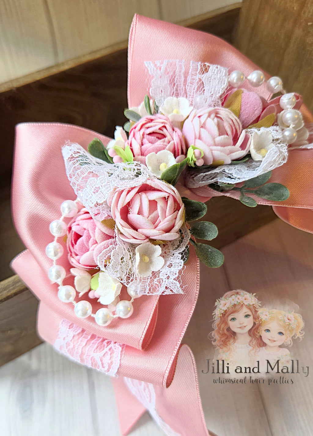 Blush Garden Floral Bow *Pre-Order TAT 4 weeks*