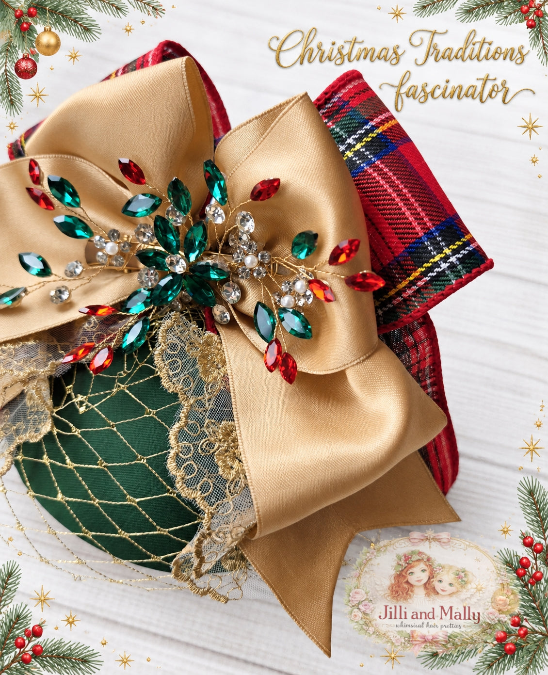 Christmas Traditions Floral Fascinator Mini Hat m2m Bitty Bundles of Joy *Made to Order with 4 week turnaround time*