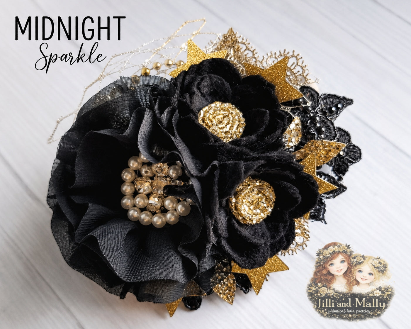 Midnite Sparkle Wool Felt & Chiffon Floral Bloom m2m Bambalina Clothing *MTO 4 wk turnaround*