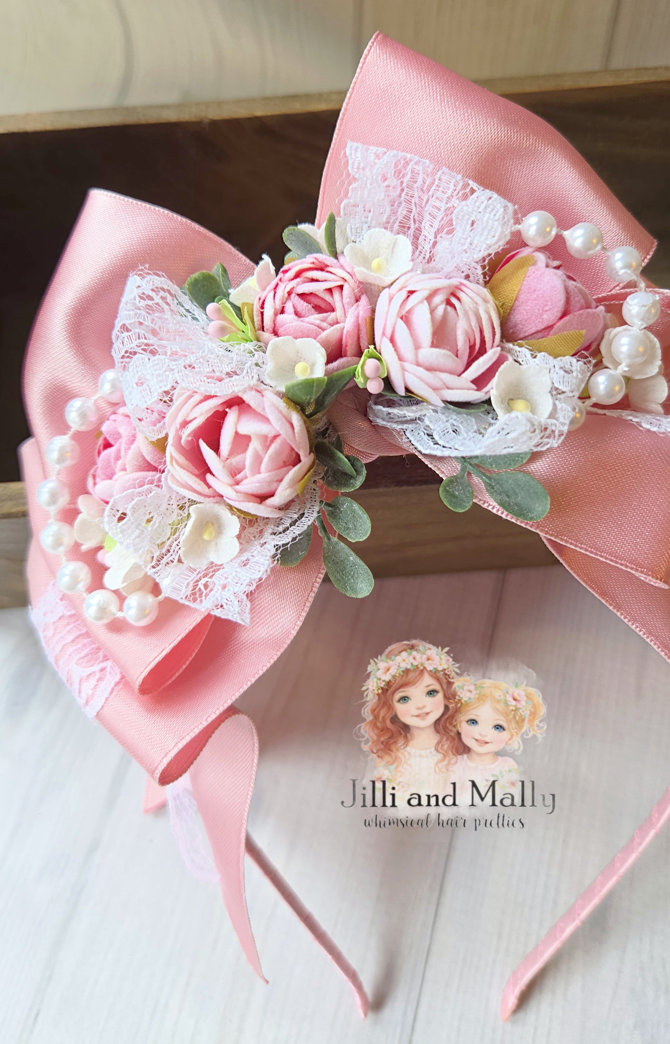 Blush Garden Floral Bow *Pre-Order TAT 4 weeks*