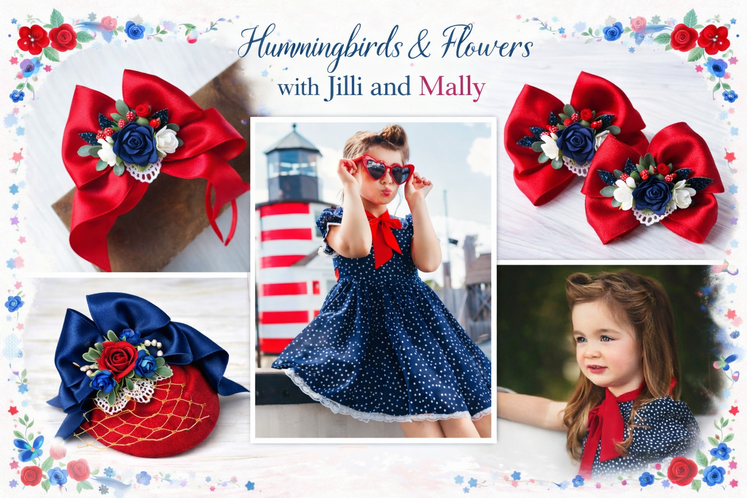 Liberty Rose Piggie Bows m2m Hummingbirds&Flowers