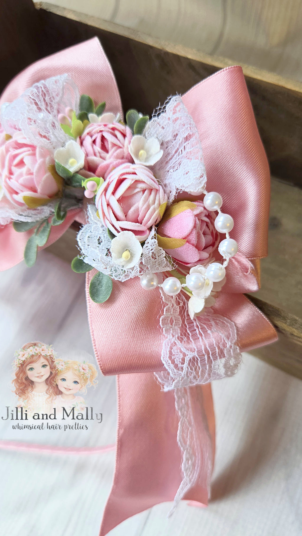 Blush Garden Floral Bow *Pre-Order TAT 4 weeks*