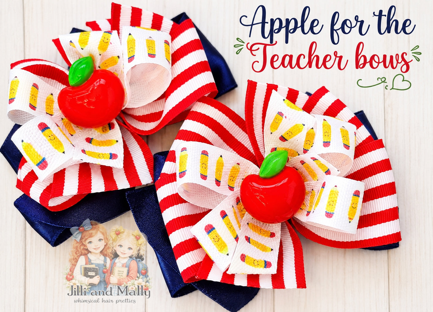 Apple for the Teacher Single OR Piggy Bows m2m Blue Dragonfly Clothing *Pre-order 4 wk turnaround*