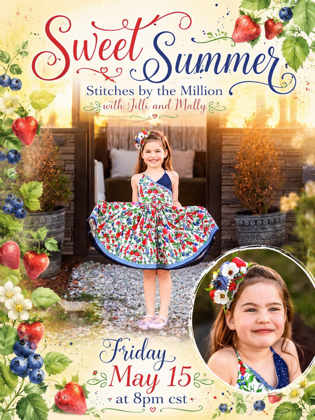 Sweet Summer Berries Large Floral Bloom m2m Stitches By the Million *pre-order 4 wk turnaround*